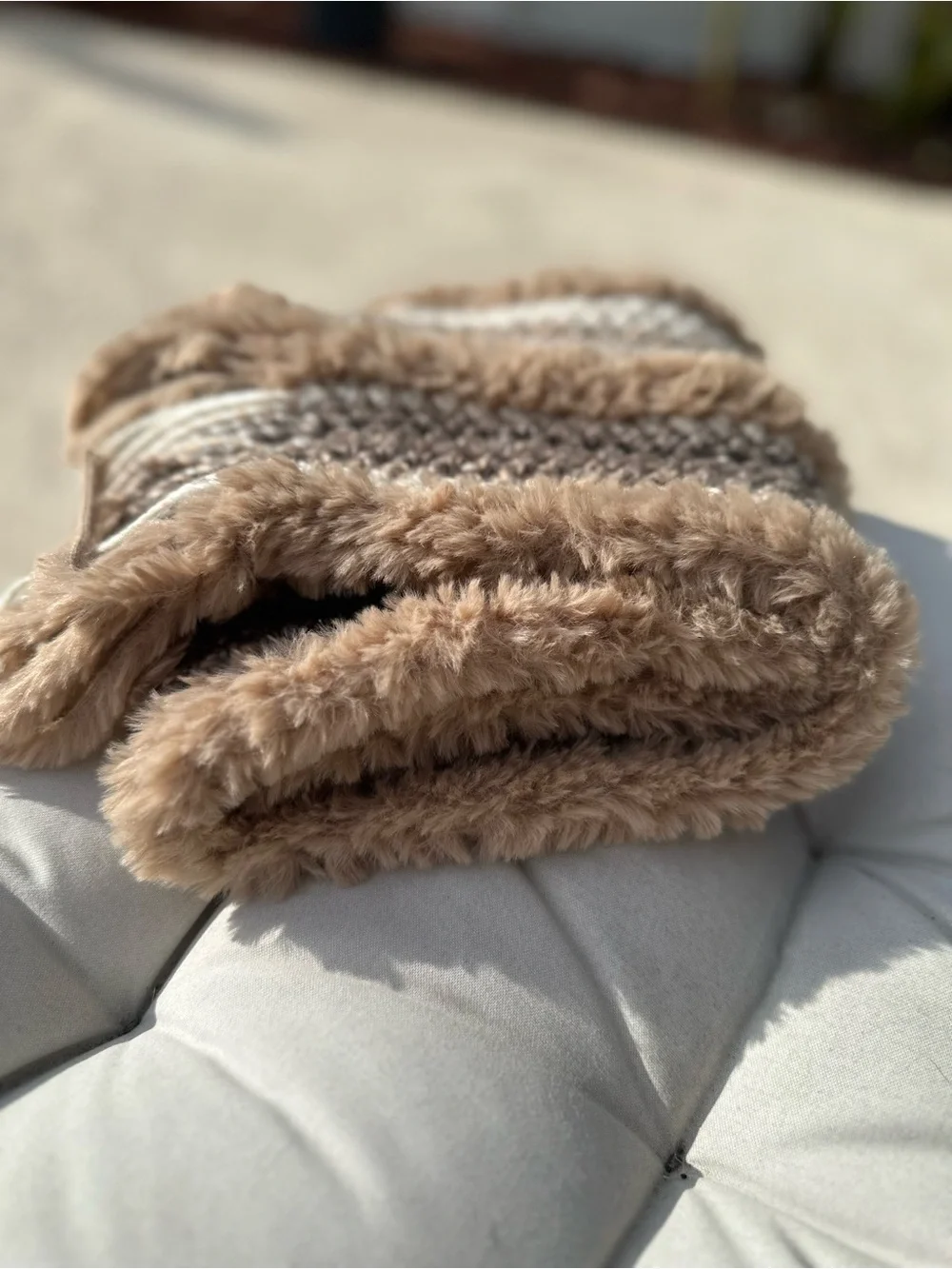 Neutral Striped Woven Throw Scarf - Beige & Taupe